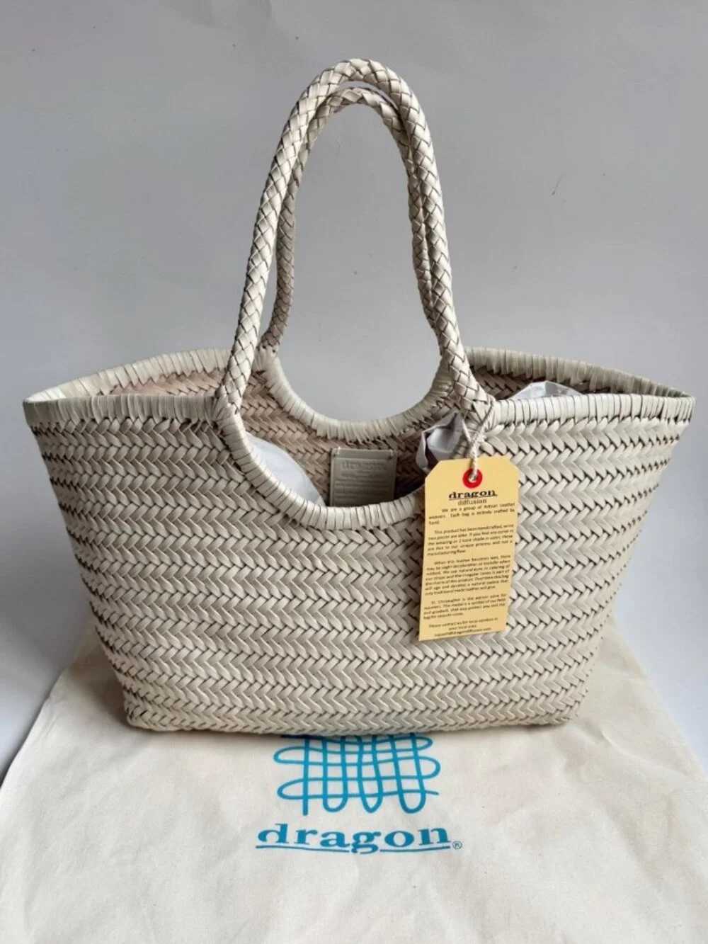 Dragon Diffusion Ivory Woven Leather Large Tote Bag NWT - Picture 6 of 8